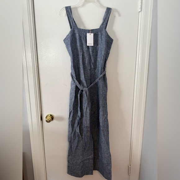 NWT Quince 100% European Linen Square Neck Blue and White Striped Jumpsuit - Picture 4 of 9